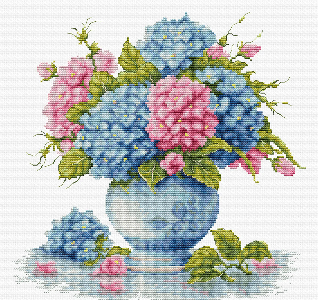 Set broderie Vaza cu Hortensie
