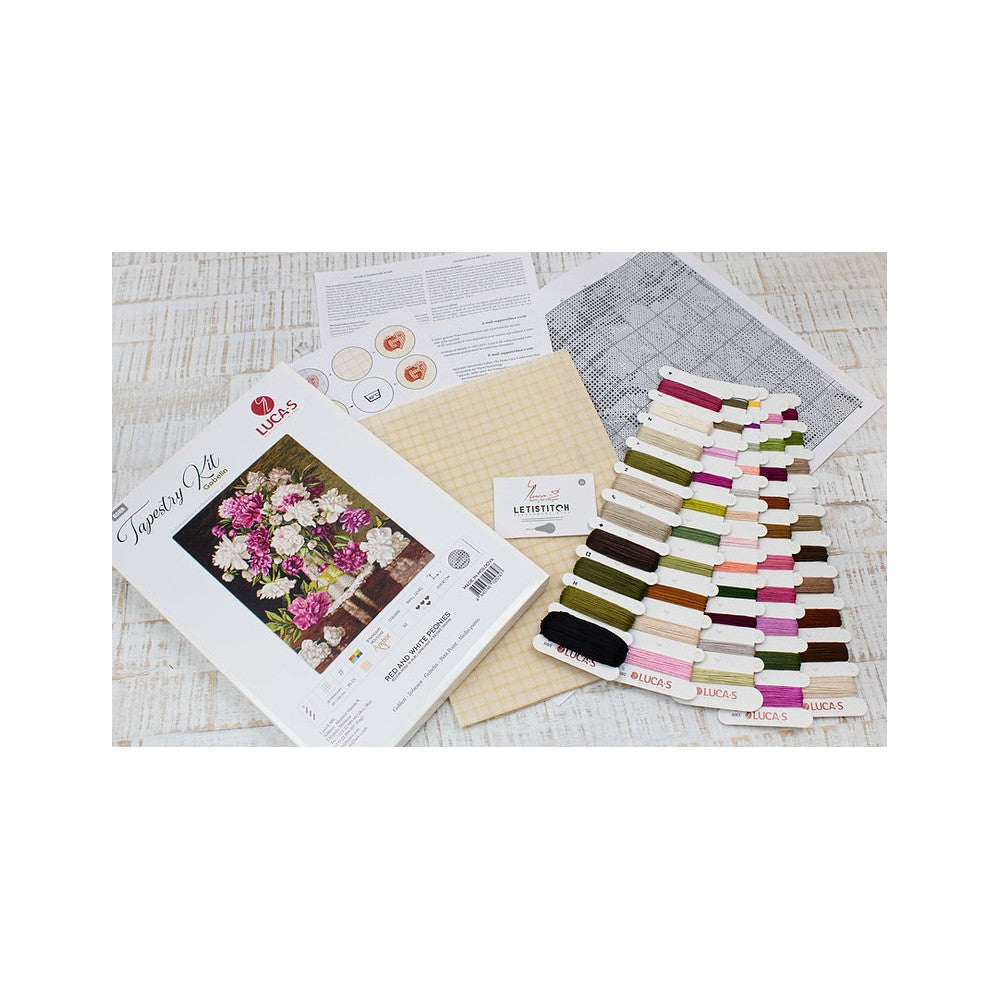 Set broderie Bujori roșii și albi