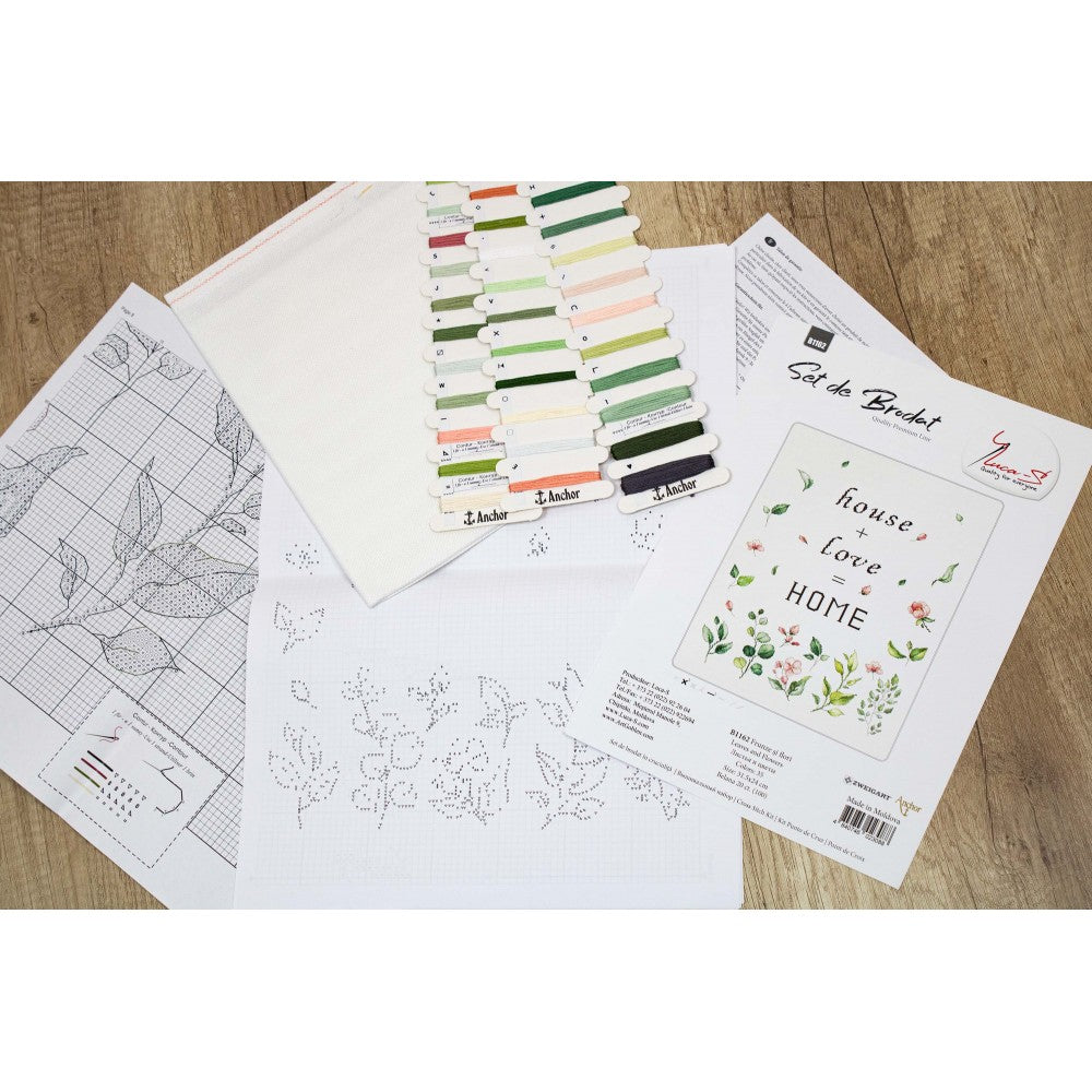 Set broderie Frunze și flori